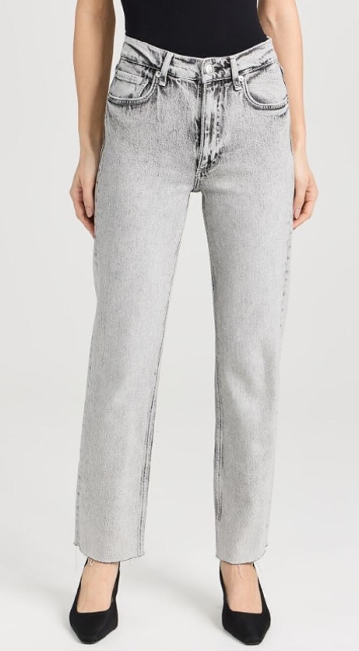 Rag & Bone Harlow Straight Jeans Glacier Wash Grey Raw Hem Zip Fly Women's 26